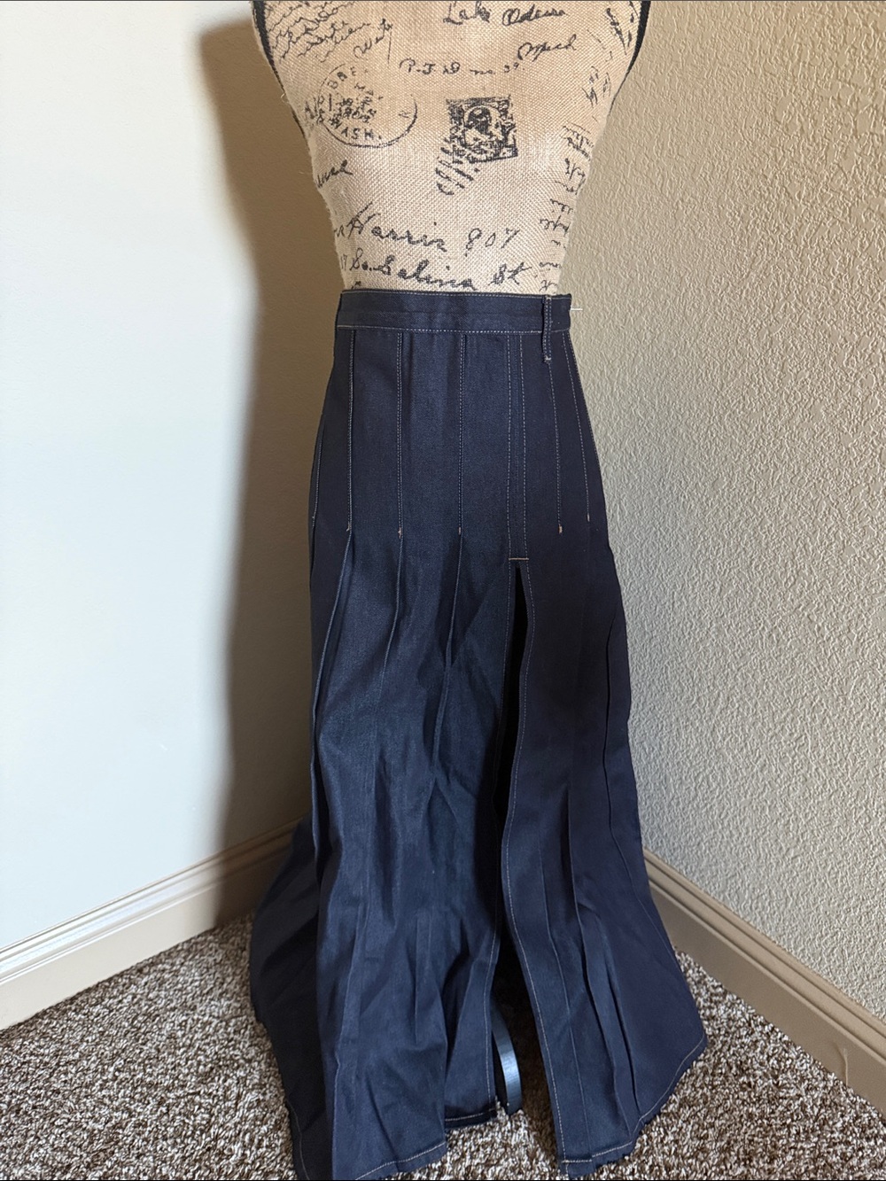 Women’s Denim Pleated Maxi Skirt